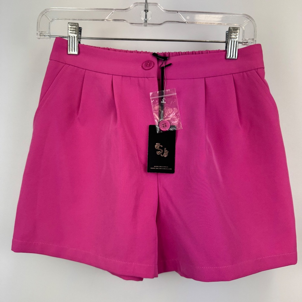 Sincerely Jules Womens Hot Pink Pleated High Rise Dress Shorts Size Medium NWT